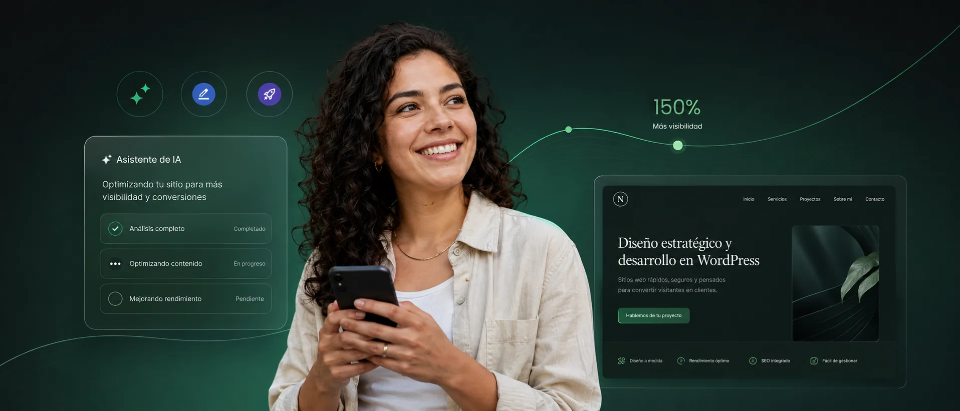 Mejor hosting Colombia: emprendedora con su sitio WordPress en HostingCenter, datacenter propio
